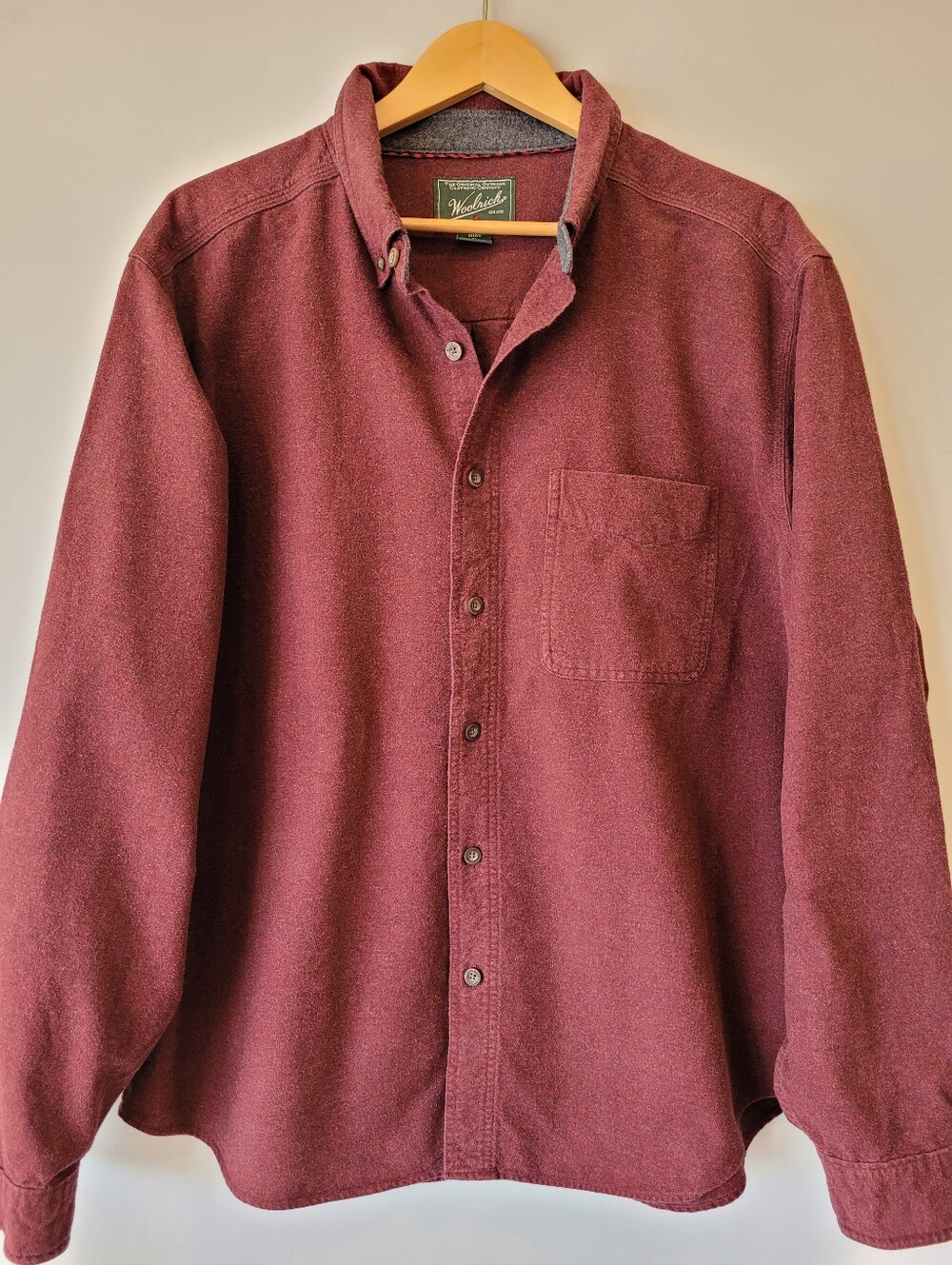 Woolrich Men's Burgundy Solid Cotton Chamois Shirt - 6109 Ruby Heather Size XL